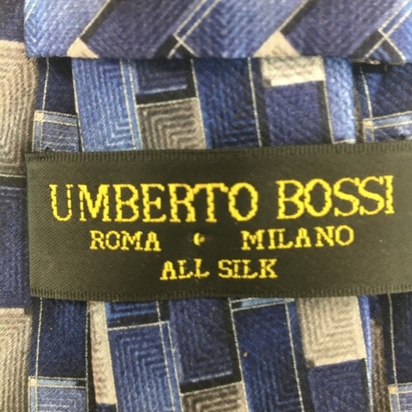 UMBERTO BOSSI BLUE, GREY ALL SILK TIE - Picture 6 of 10